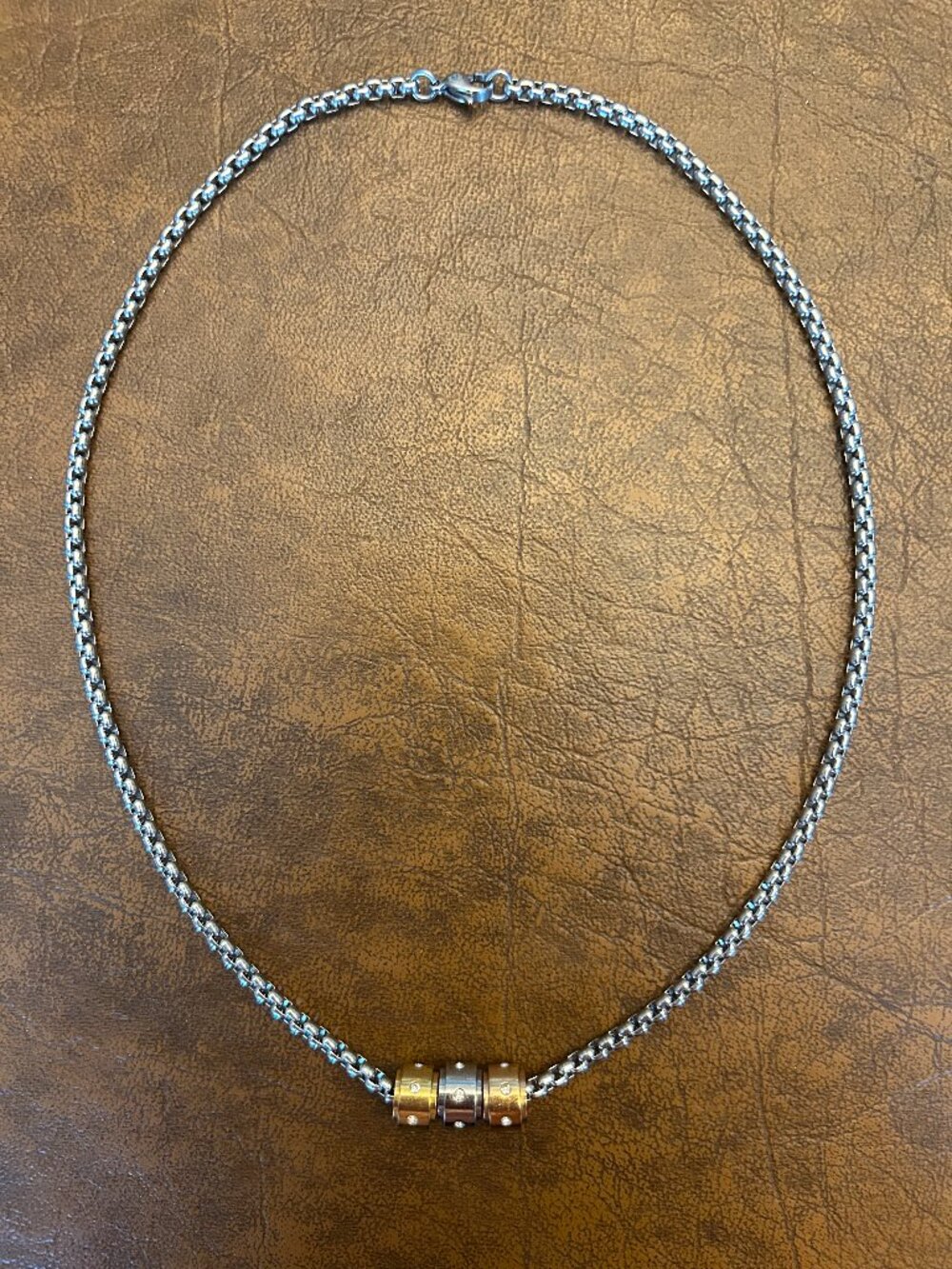 Tri Color Rondelle Charm Necklace